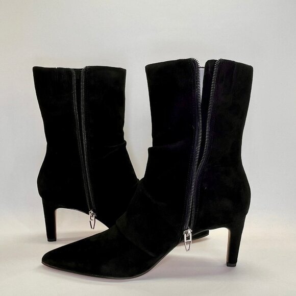 Dolce Vita Fernly Onyx Suede Boots Size 6.5 Black Mid Calf Zip Stiletto Heel - Picture 9 of 13